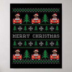Boxer Rijden Rode Auto Lelijke Kerst Trui Hond Poster