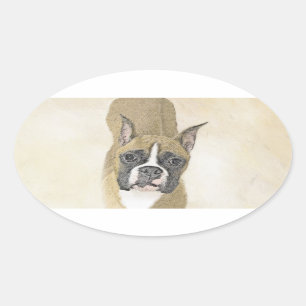 Boxer-schildering - Kute Original Dog Art Ovale Sticker