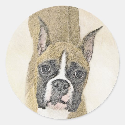 Boxer-schildering - Kute Original Dog Art Ronde Sticker (Voorkant)