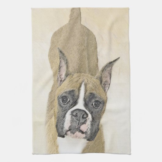 Boxer-schildering - Kute Original Dog Art Theedoek (Verticaal)