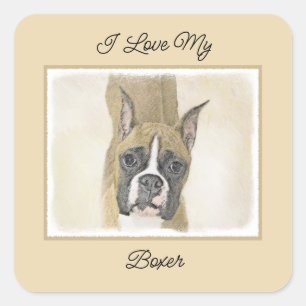 Boxer-schildering - Kute Original Dog Art Vierkante Sticker