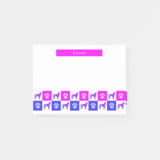 Boxer Silhouette Dog & Paw Hot Pink & Blue Post-it® Notes (Voorkant)