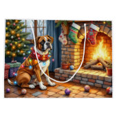 Boxer Sitting by Fireplace with Christmas Lights Groot Cadeauzakje (Achterkant)