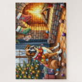 Boxer Sitting by Fireplace with Christmas Lights Legpuzzel (Verticaal)