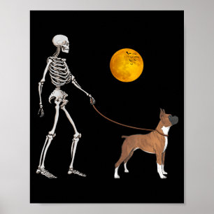 Boxer Skelet Honden Wandelende Halloween Kostuum Poster
