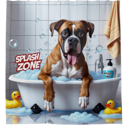 Boxer Sloppy Sleepy Schattige Funny Douchegordijn (Voorkant)