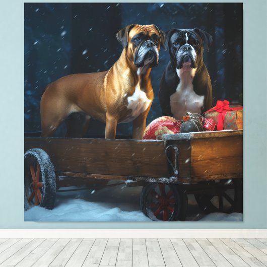Boxer Sneeuwslee Kerstmisdecor Canvas Afdruk (Insitu (Houten vloer))