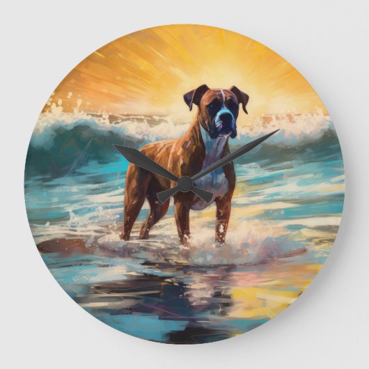 Boxer strand surfen schilderij grote klok (Voorkant)