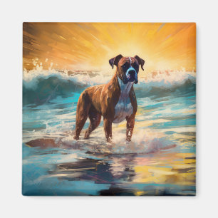 Boxer strand surfen schilderij magneet