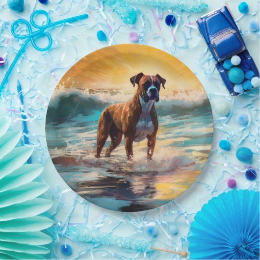 Boxer strand surfen schilderij papieren bordje (Feest)