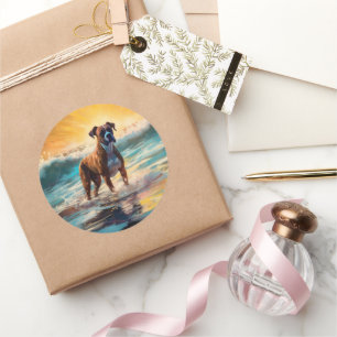 Boxer strand surfen schilderij ronde sticker
