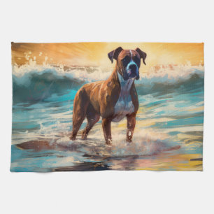 Boxer strand surfen schilderij theedoek
