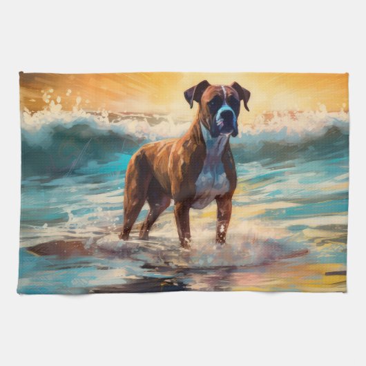 Boxer strand surfen schilderij theedoek (Horizontaal)