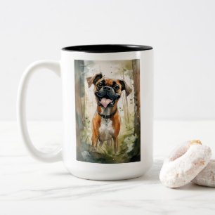 Boxer Terrier Waterverf Whimsical Tweekleurige Koffiemok