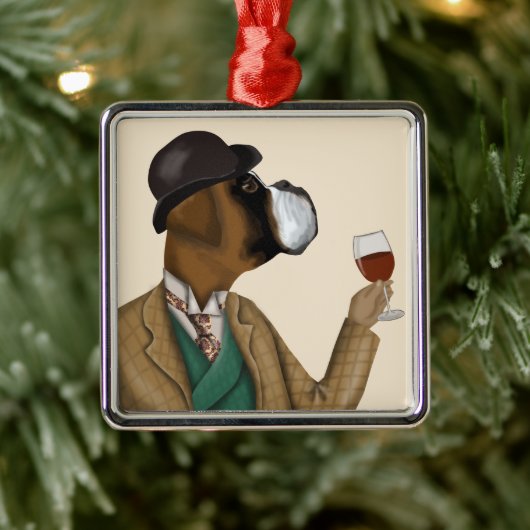 Boxer Wine Snob Metalen Ornament (Boom)