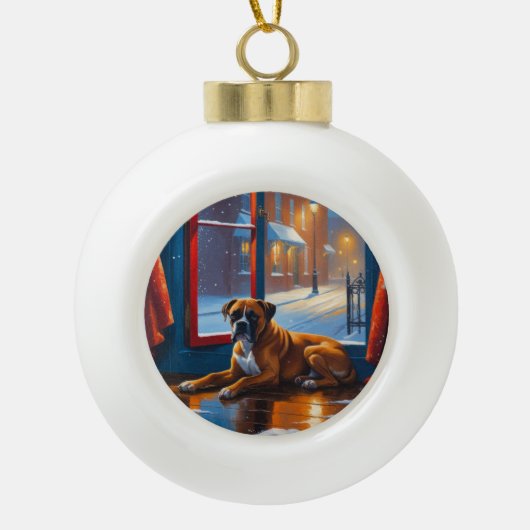 Boxer with Christmas Lights Holiday Keramische Bal Ornament (Voorkant)