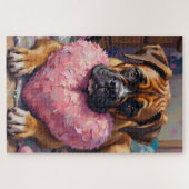 Boxer with Oversized Plush Heart Valentine's Day Legpuzzel (Horizontaal)