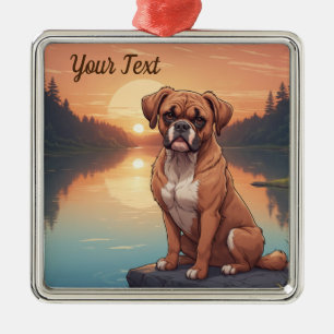 Boxerhond bij het meer metalen ornament