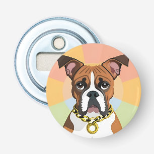Boxerhond in levendig cirkelvormig frame button flesopener