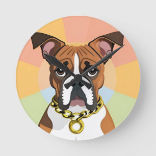 Boxerhond in levendig cirkelvormig frame ronde klok