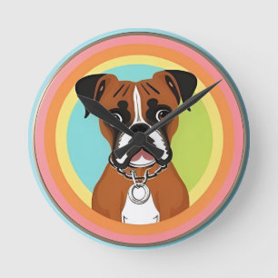 Boxerhond in levendig cirkelvormig frame ronde klok