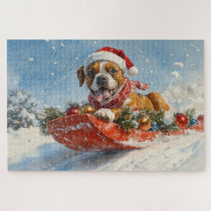Boxerhond in slee Let it Snow Kerstmis Legpuzzel