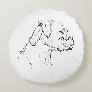 Boxerhond Inktkunst – Minimalistische Hondenlijnte Rond Kussen