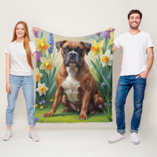 Boxerhond Lente Bloemen Schilderij Fleece Deken