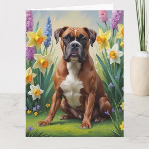 Boxerhond Lente Bloemen Schilderij Kaart