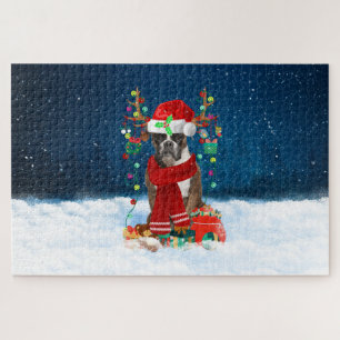 Boxerhond met kerstcadeaus legpuzzel