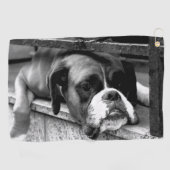 Boxerhond op vensterbank GTCNA Golfhanddoek (Horizontaal)