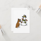 Boxerhond Sneeuwman Kerstmis Kaart (Voorkant / Achterkant in situ)