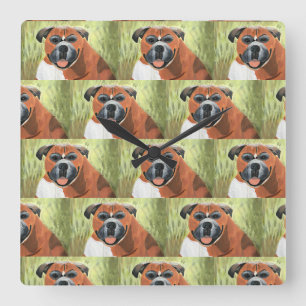 Boxerhond wandklok, 27,3 cm vierkante acryl klok