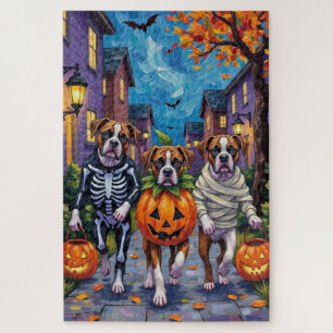 Boxerhonden gaan langs voor trick-or-treat in Hall Legpuzzel