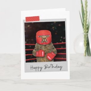 Boxing Cat Funny Birthday Card Kaart