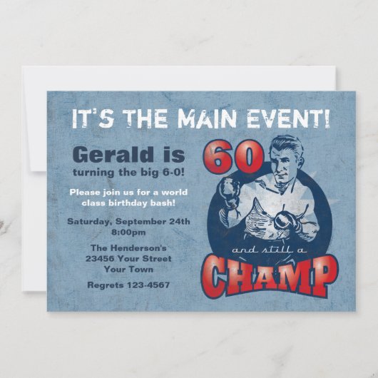 Boxing Champ 60th Birthday Party Invitation Kaart (Voorkant)