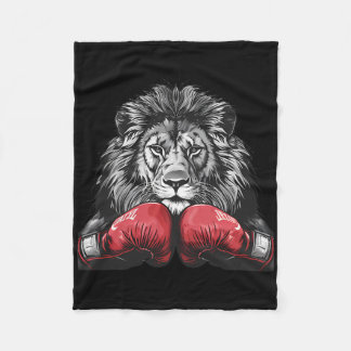 Boxing Lion Portrait Motif Wildlife Kickboxing Lov Fleece Deken