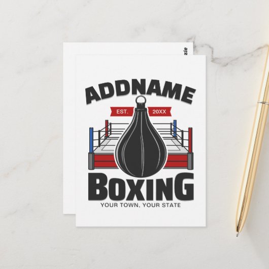 Boxing Ring VOEG NAAM toe Boxer Gym Speed Bag Briefkaart (Voorkant / Achterkant in situ)