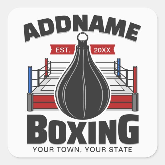 Boxing Ring VOEG NAAM toe Boxer Gym Speed Bag Vierkante Sticker (Voorkant)