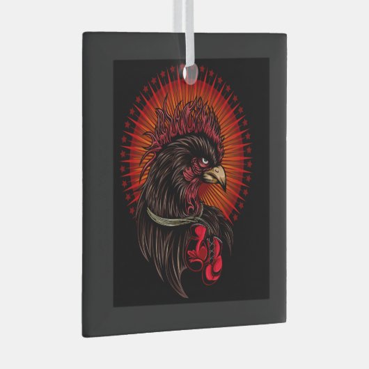 Boxing Rooster Glas Ornament (Voorkant Rechts)