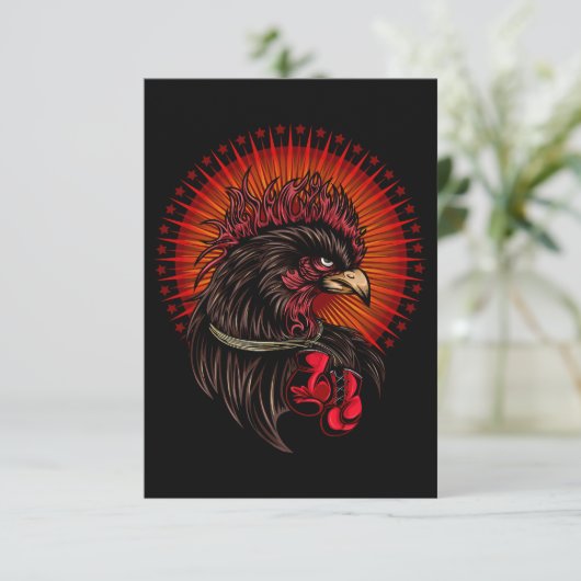 Boxing Rooster RSVP Kaartje (Staand voorkant)