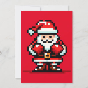 Boxing Santa - Retro Pixel Kerstgevecht Ontwerp Feestdagenkaart