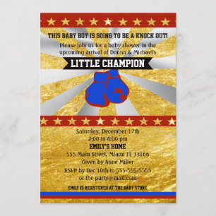 Boxing Sports Baby Boy Shower Uitnodiging Gold