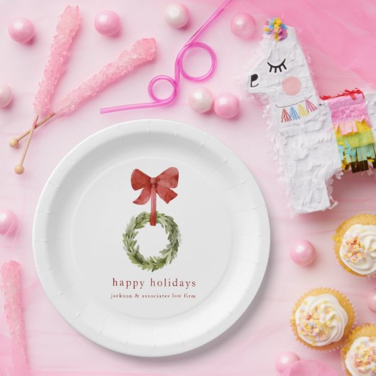 Boxwood Kerstkrans Red Bow Papieren Bordje (Feest)