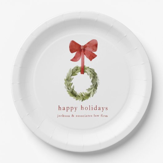 Boxwood Kerstkrans Red Bow Papieren Bordje (Voorkant)