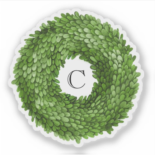 Boxwood Krans Monogram Vinyl Sticker (Voorkant)