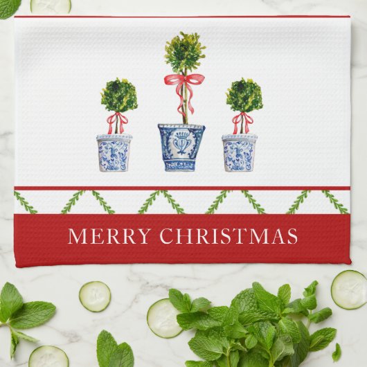 Boxwood Topiary met kerstmis Theedoek (Gevouwen)