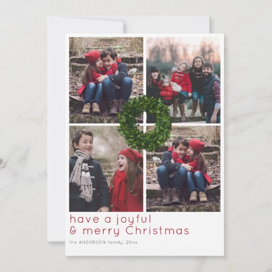 Boxwood Wreate 4 Grid Kerstfeestdag Feestdagenkaart (Voorkant)