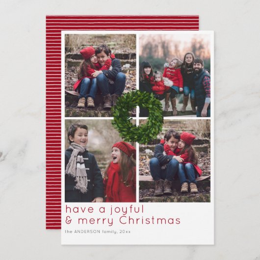 Boxwood Wreate 4 Grid Kerstfeestdag Feestdagenkaart (Voorkant / Achterkant)