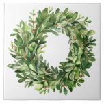 Boxwood Wreath Berries Simple Watercolor Ferme<br><div class="desc">Un carrelage céramique parfait pour votre décoration. Guirlande de Boxwood avec baies séchées. Un simple graphisme aquarelle a été utilisé pour fabriquer ce carrelage en céramique de la ferme.</div>